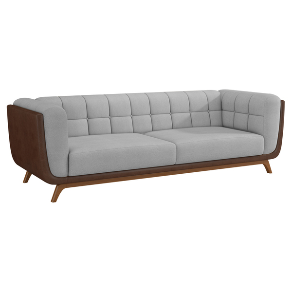 Sofá 3 Lugares 240cm Coin Courino Marrom | Linho Cinza Claro